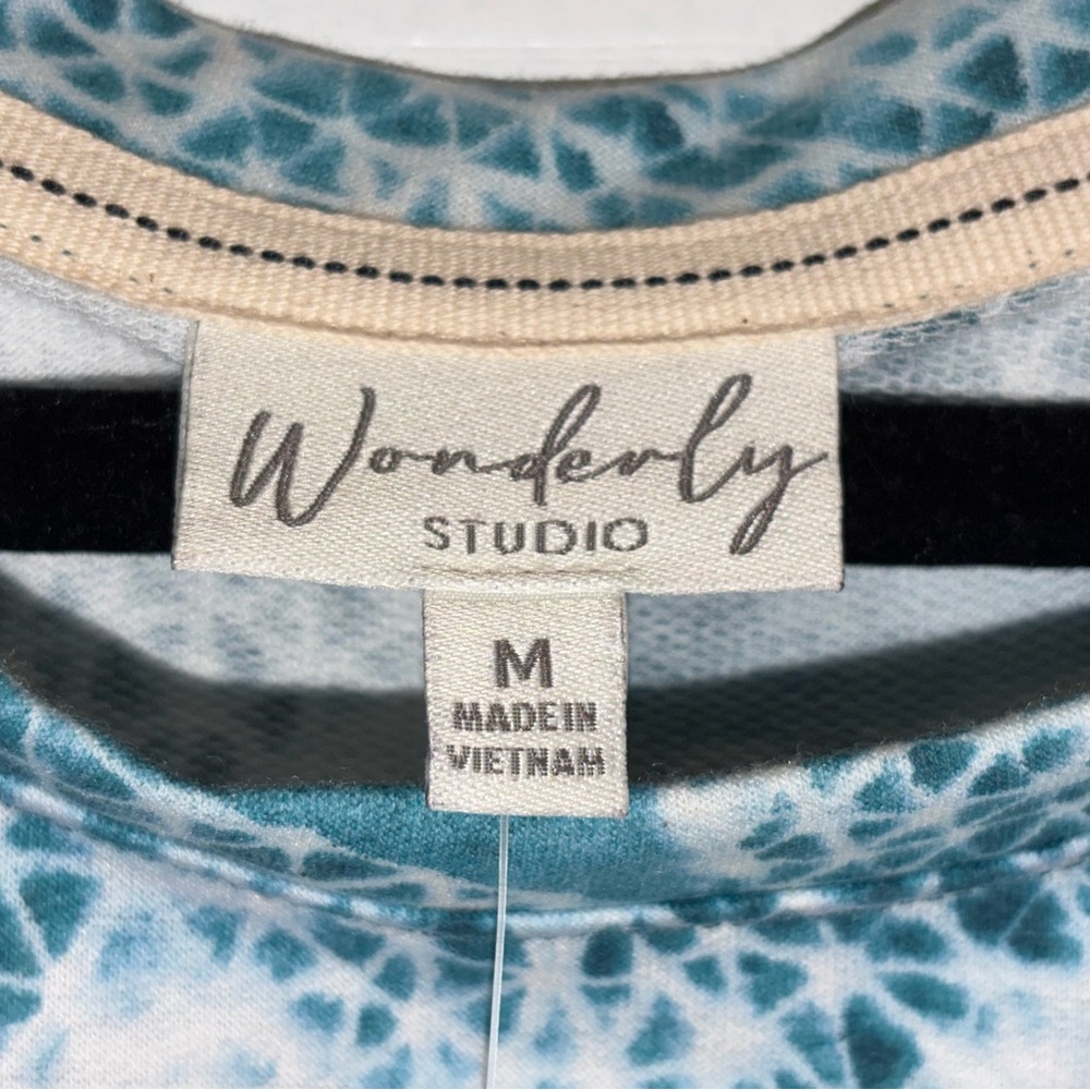 NWT Wonderly Studio Teal Medallion Blue Shirt Dress Tunic Top Long Sleeve (M) - Picture 3 of 9